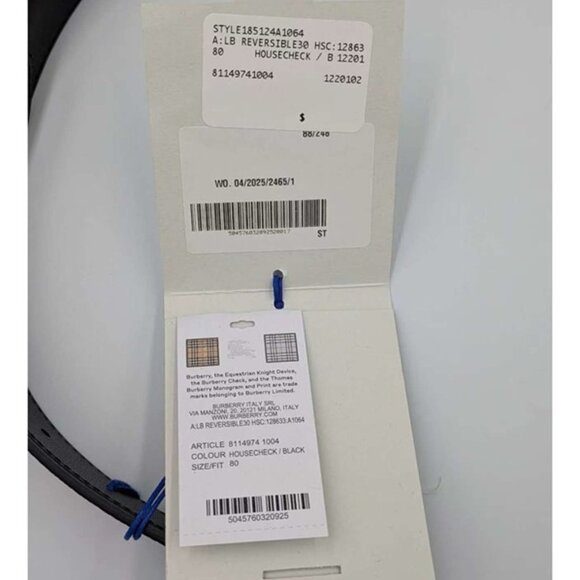 Burberry Reversible30 House Check Canvas Leather Belt Black 80cm 8114974 - Picture 8 of 9